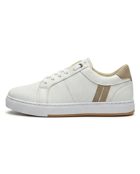 Minimalist White Perforated Sneakers with Tan Accents - R212701 - Image 2