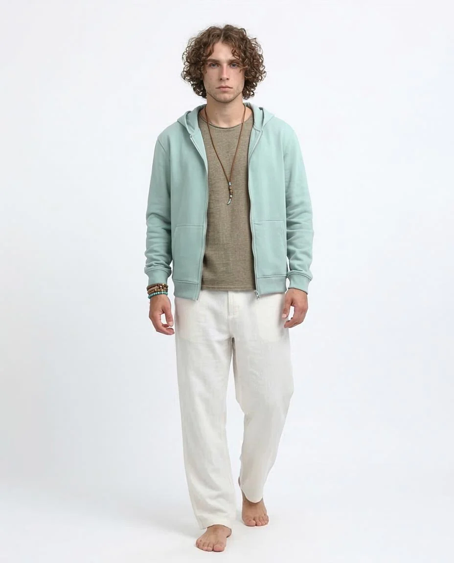 Mint Green Full Zip Minimalist Hoodie - 0198235 - Image 3