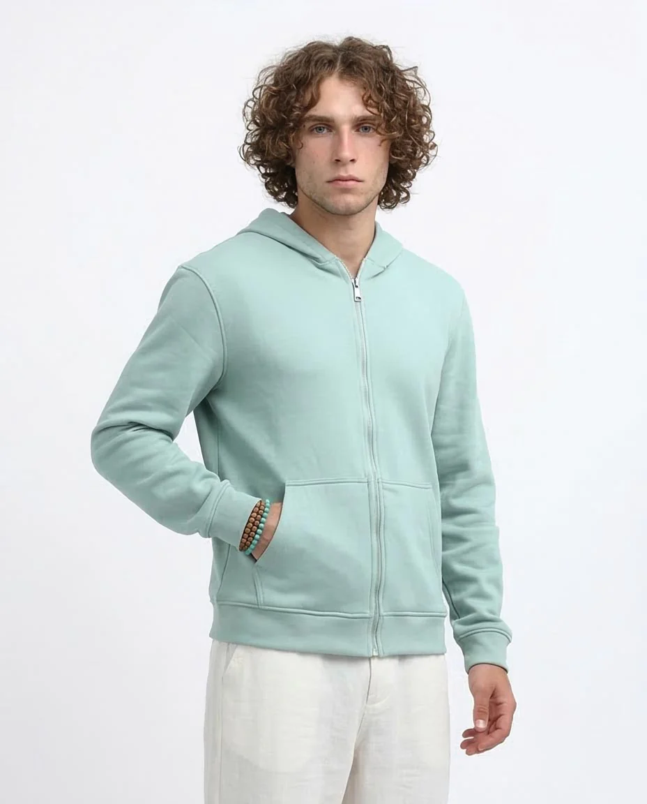 Mint Green Full Zip Minimalist Hoodie - 0198235 - Image 5