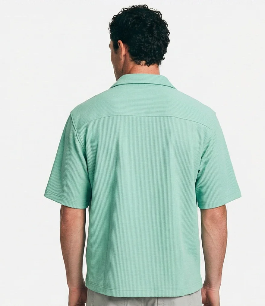 Mint Green Ribbed Knit Camp Collar Shirt - R217169 - Image 2