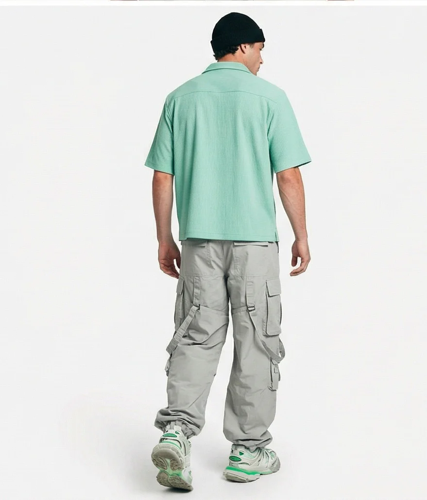 Mint Green Ribbed Knit Camp Collar Shirt - R217169 - Image 3