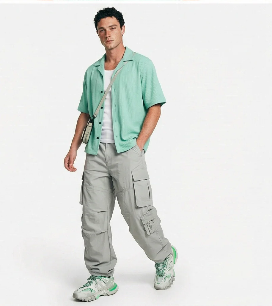 Mint Green Ribbed Knit Camp Collar Shirt - R217169 - Image 4