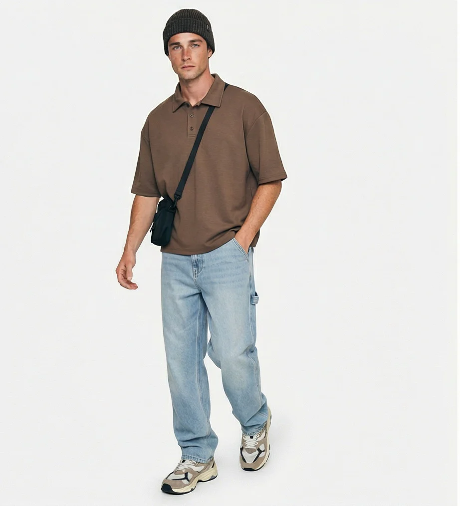 Mocha Brown Oversized Relaxed Fit Polo Shirt - R216852 - Image 3