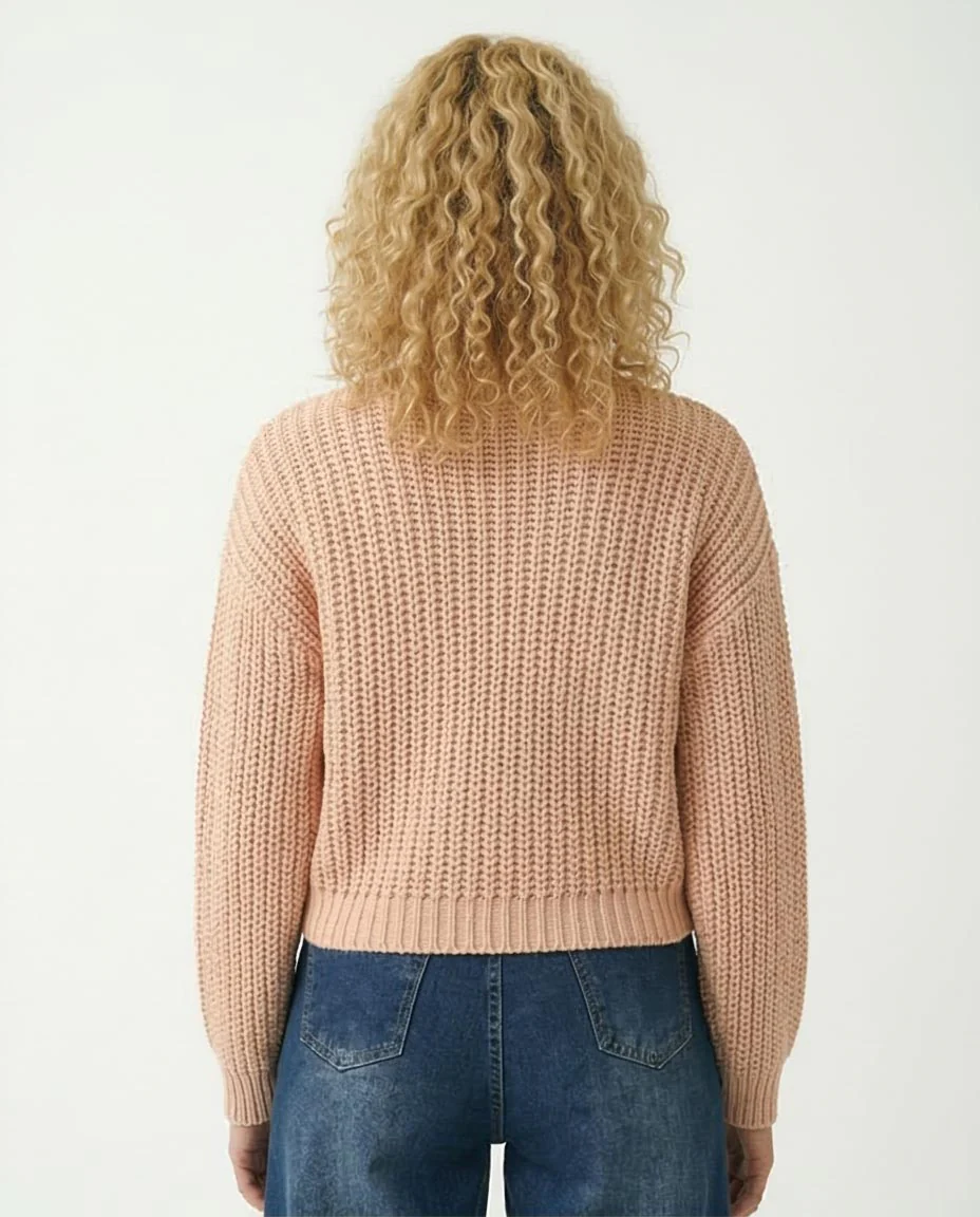 R210976 - Mock Neck Chunky Knit Pullover - Nude - Image 2
