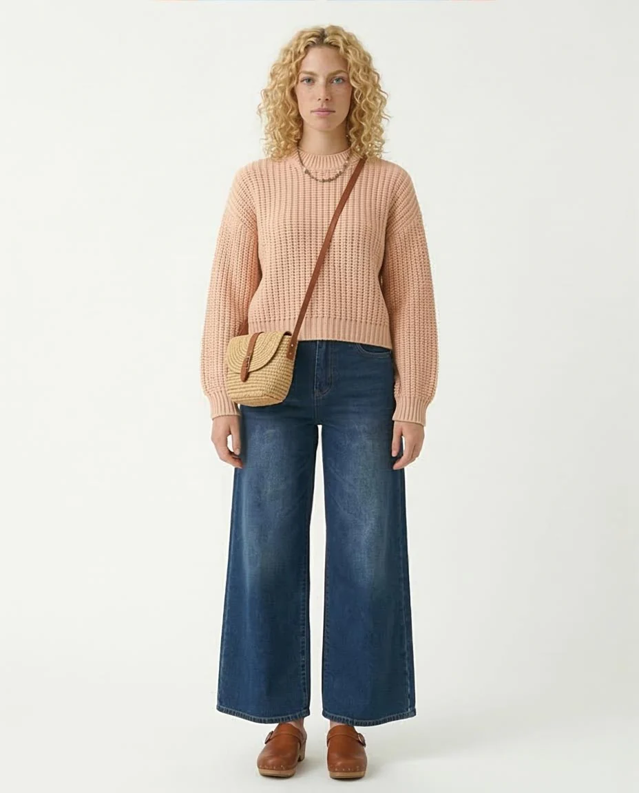 R210976 - Mock Neck Chunky Knit Pullover - Nude - Image 4