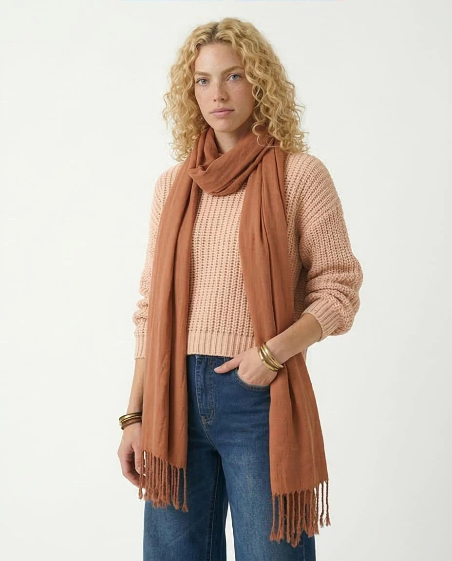 R210976 - Mock Neck Chunky Knit Pullover - Nude - Image 5