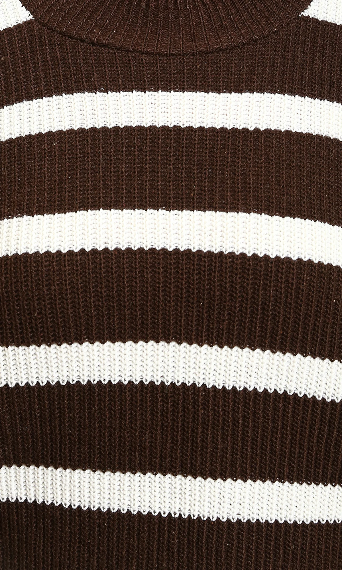 R214802 - Mock Neck Striped Knit Pullover - Brown & White - Image 3