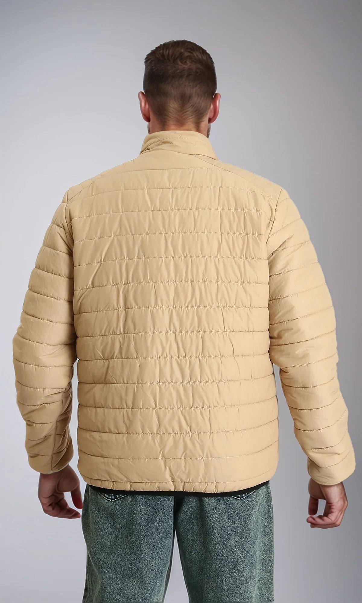 R211817 - Mock Neck Zipped Bomber Jacket - Beige - Image 2