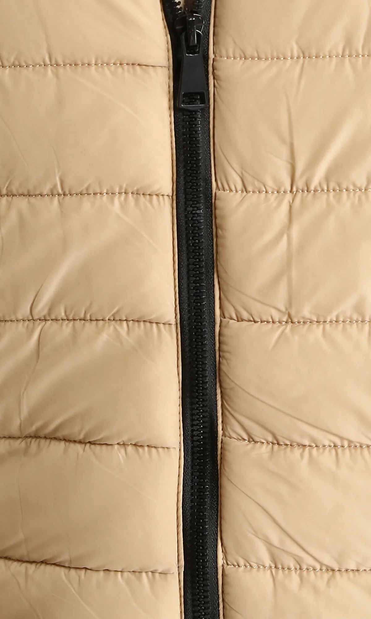 R211817 - Mock Neck Zipped Bomber Jacket - Beige - Image 3