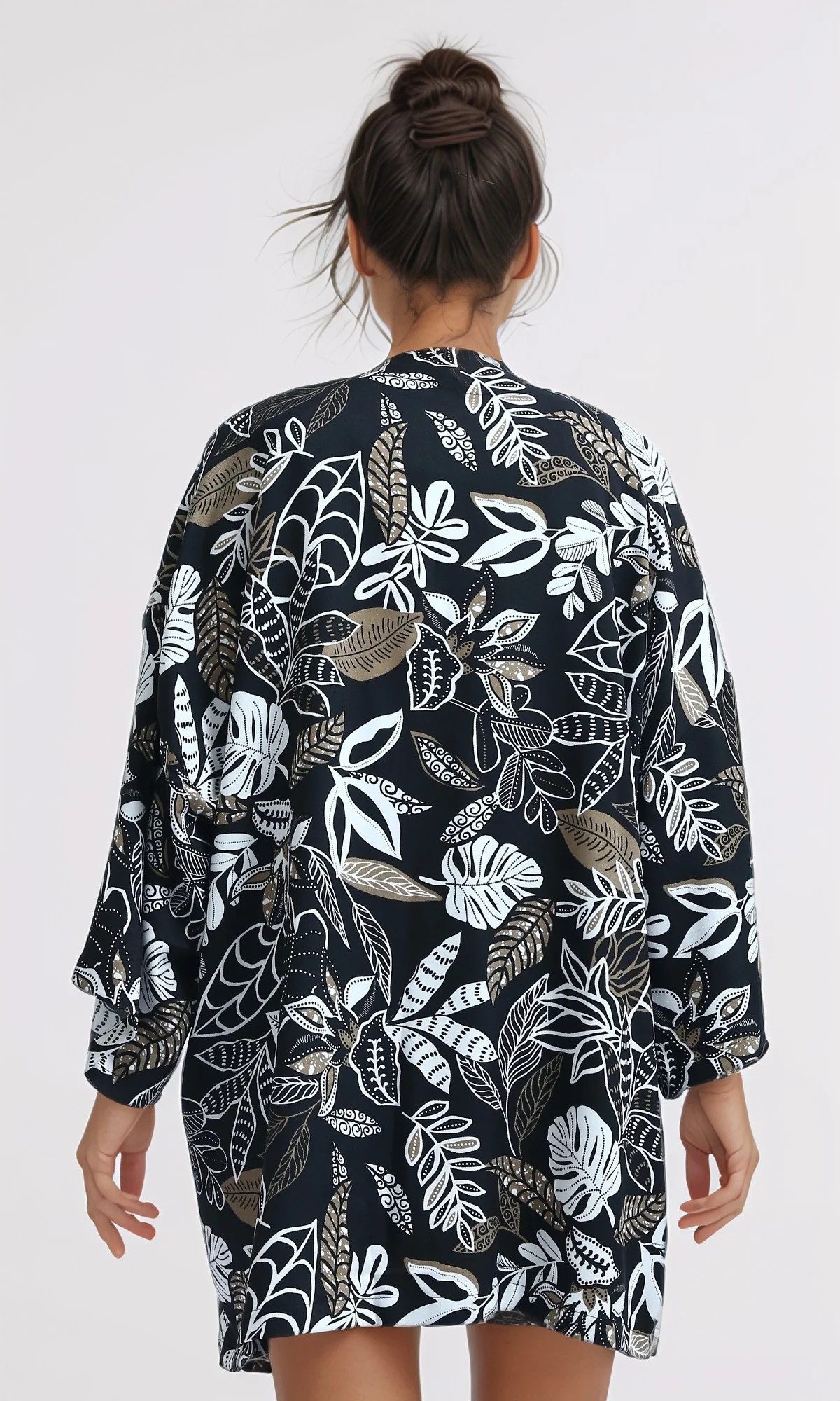 Monochrome Botanical Print Oversized Kimono Cardigan - O190348 - Image 3