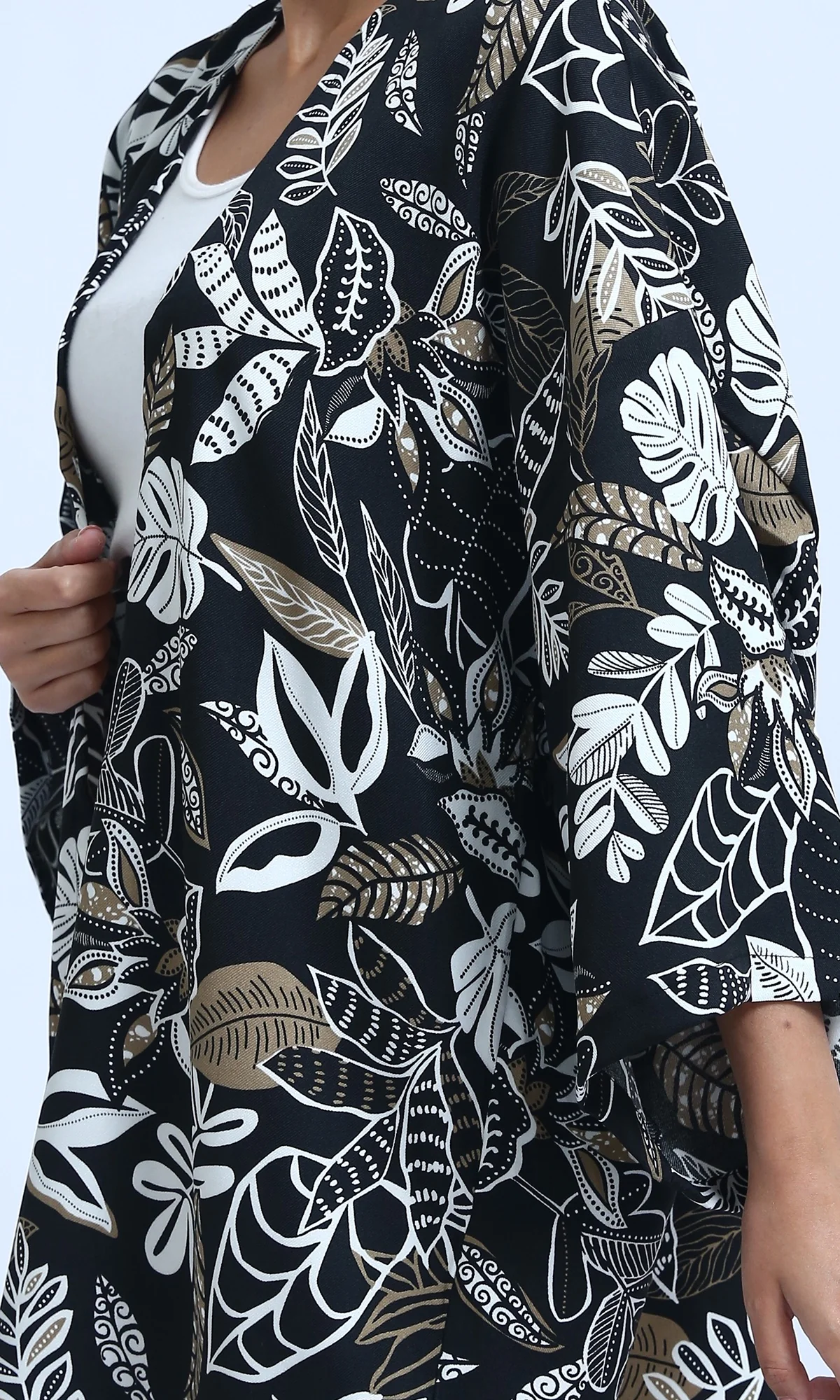 Monochrome Botanical Print Oversized Kimono Cardigan - O190348 - Image 4