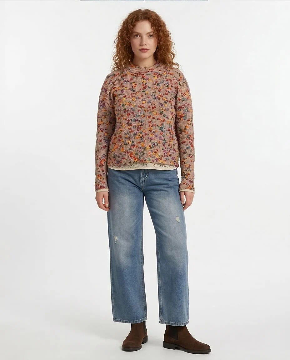Multi-Color Confetti Knit Crew Neck Pullover - O199834 - Image 4