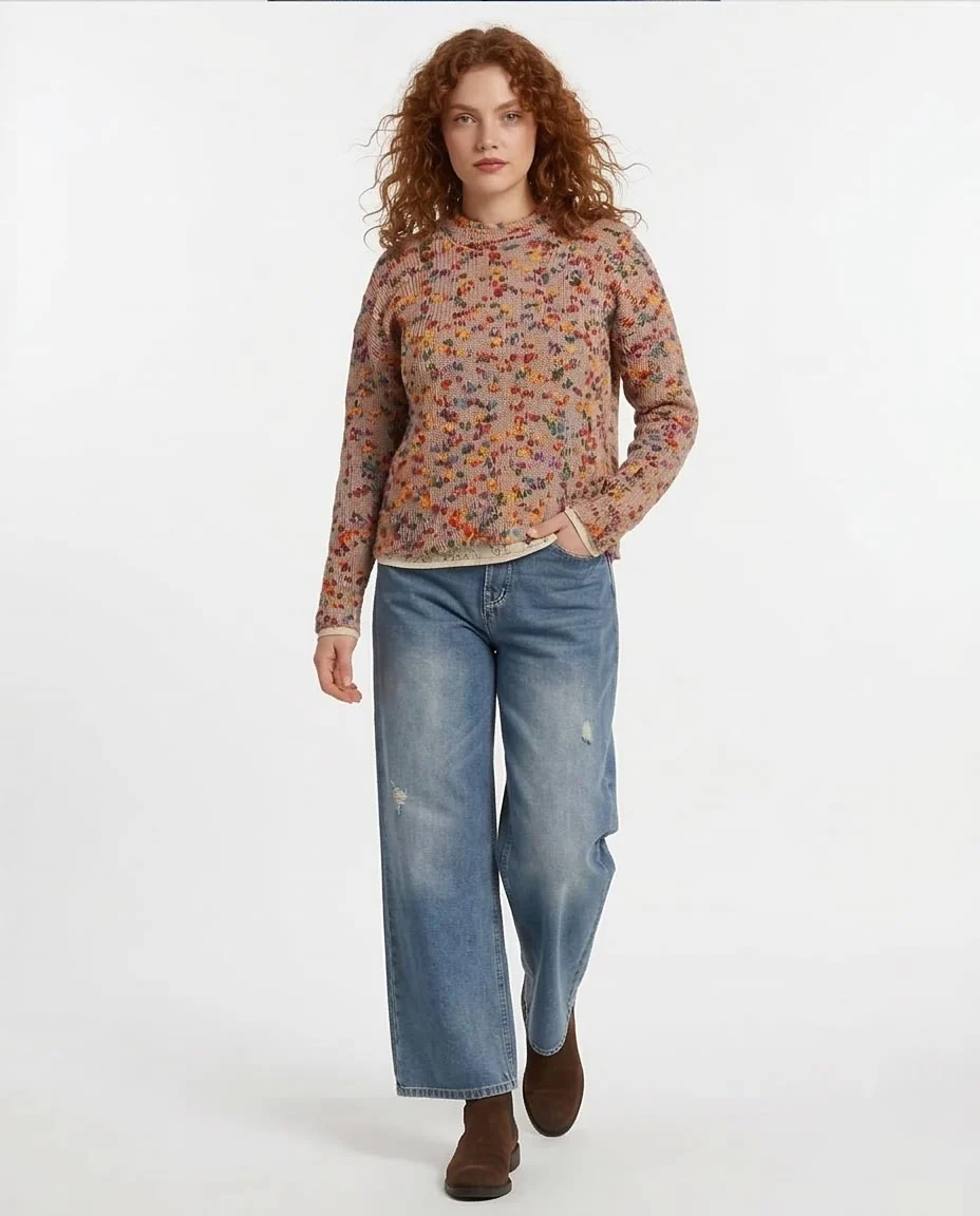 Multi-Color Confetti Knit Crew Neck Pullover - O199834 - Image 5