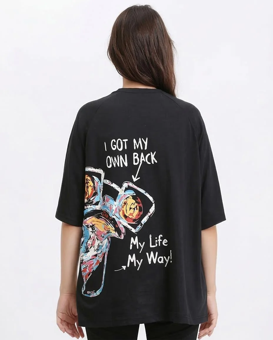 Ravin "My Life My Way" Oversized Raglan Graphic T-Shirt - Black - R210546 - Image 2