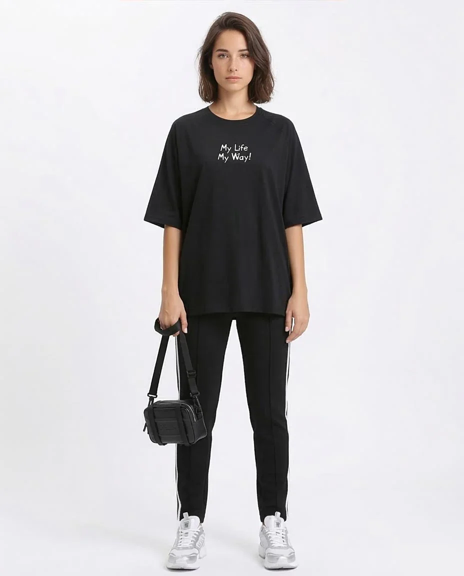Ravin "My Life My Way" Oversized Raglan Graphic T-Shirt - Black - R210546 - Image 3
