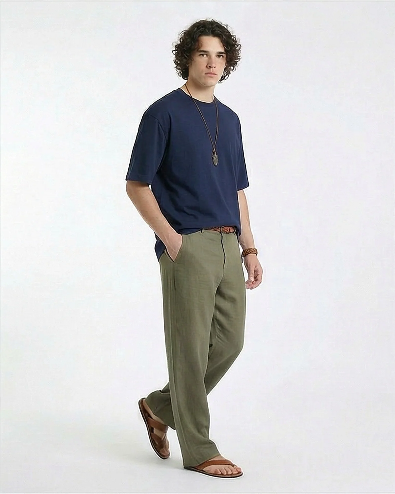 Navy Blue Oversized Relaxed Fit Tee - R216105 - Image 3