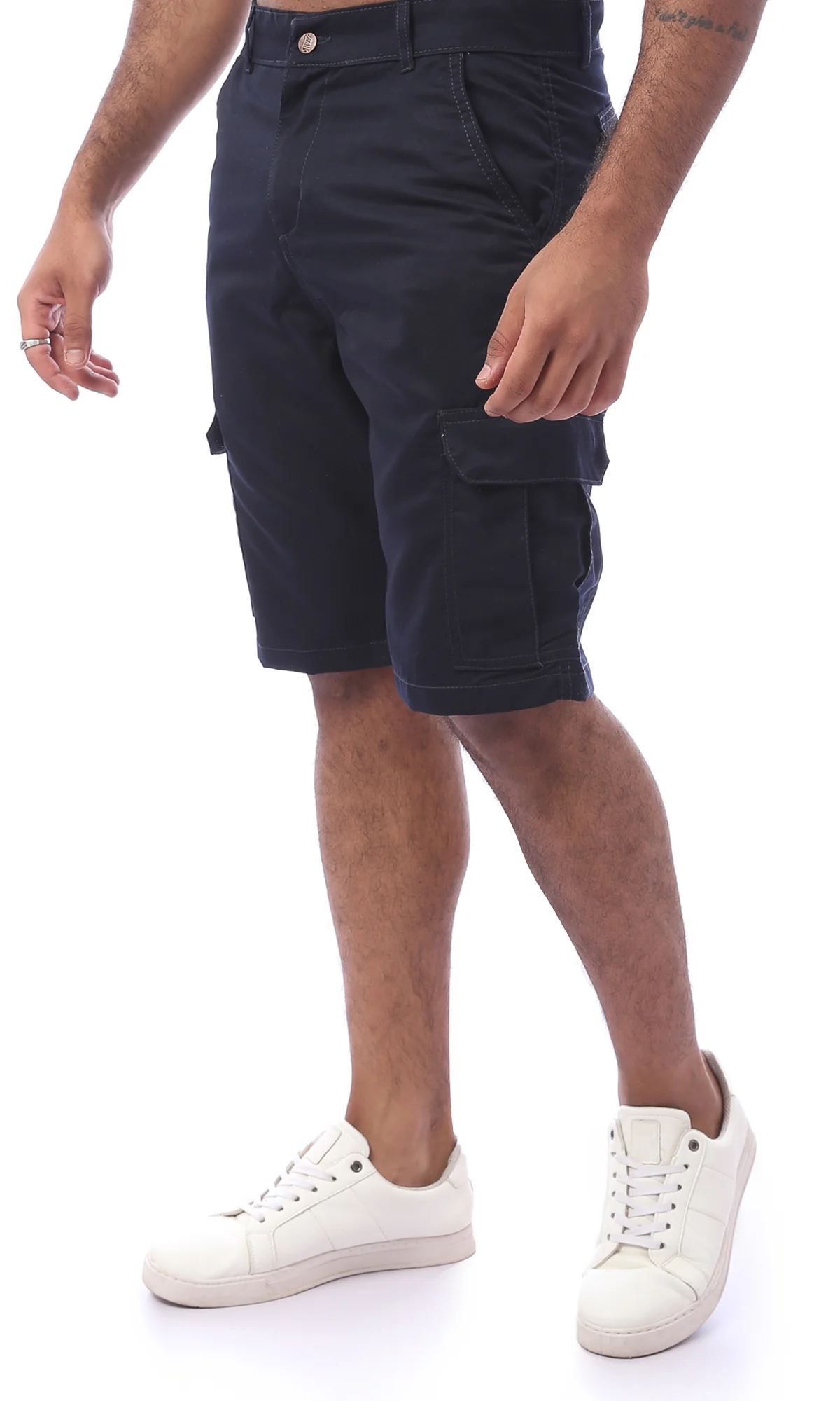 Navy Blue Twill Cargo Shorts - O170553 - Image 2
