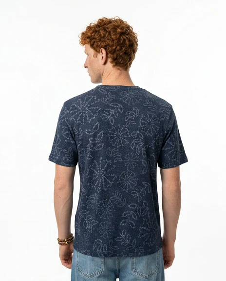 Navy Floral Stencil Print Short Sleeve T-Shirt - R216797 - Image 2
