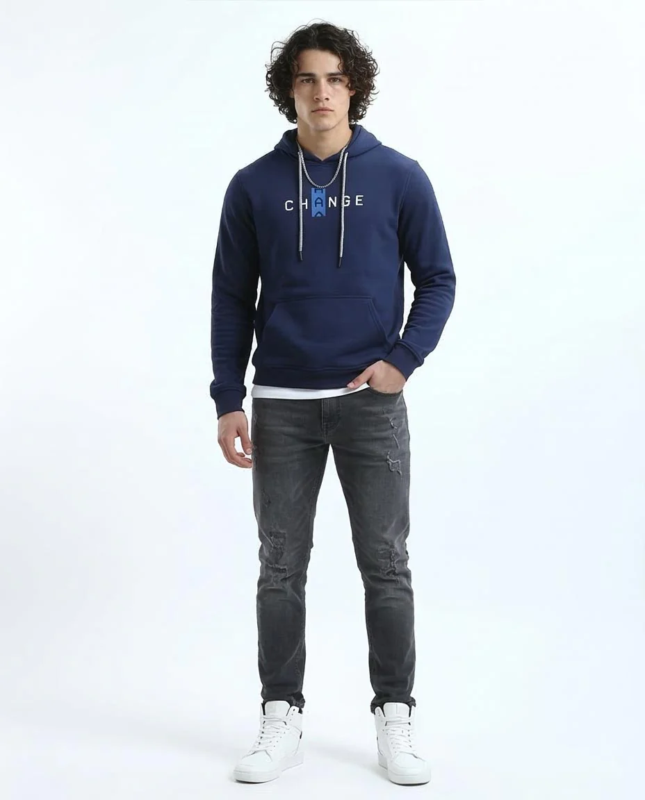 Navy Change Graphic Drawstring Hoodie - O180401 - Image 3