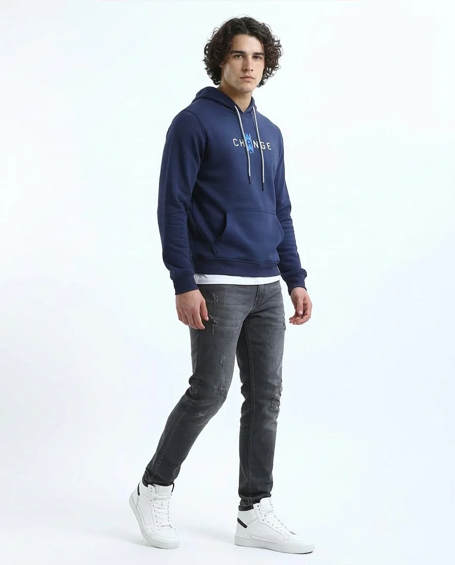 Navy Change Graphic Drawstring Hoodie - O180401 - Image 5