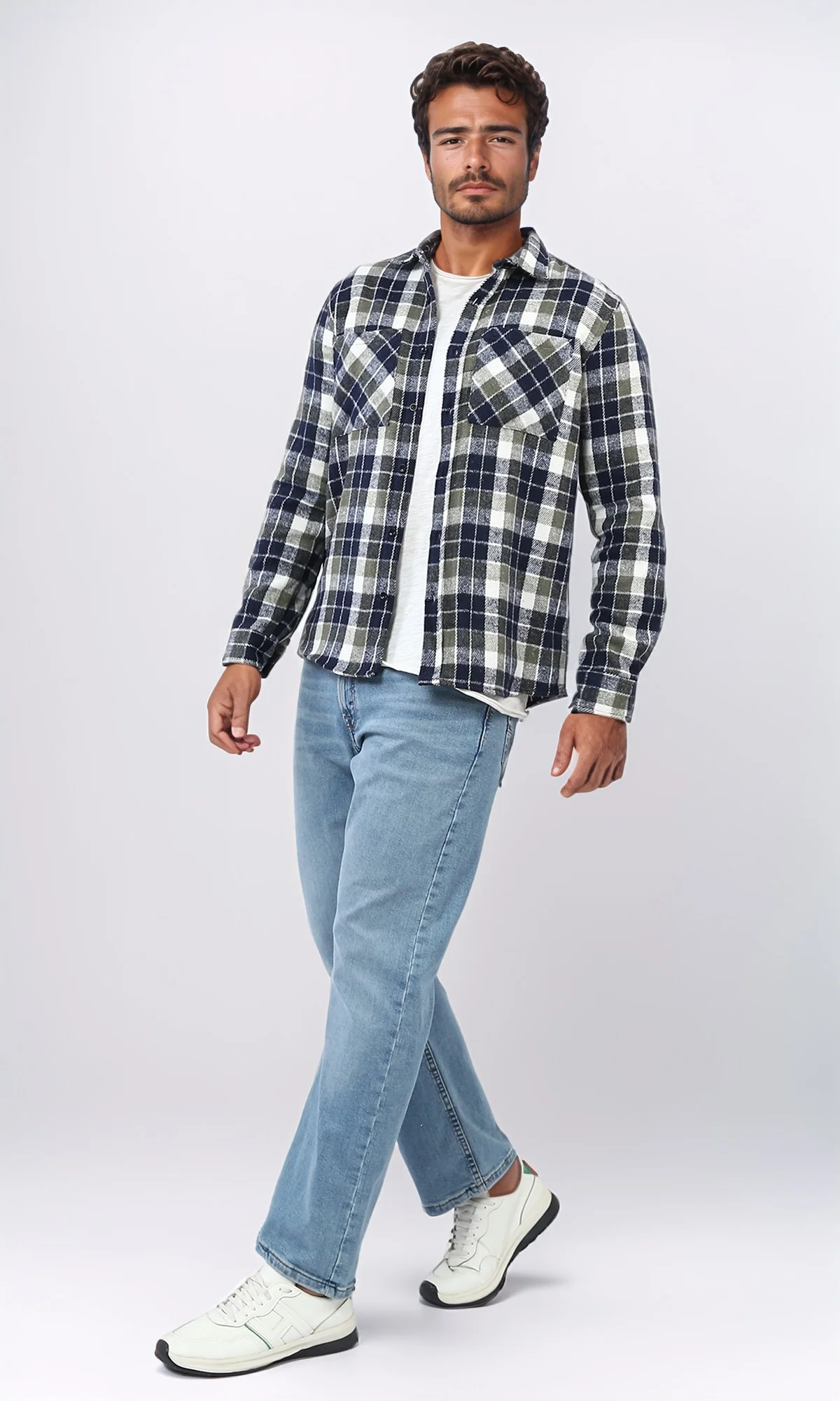 Navy & Forest Green Plaid Flannel Long Sleeve Shirt - O200607 - Image 5