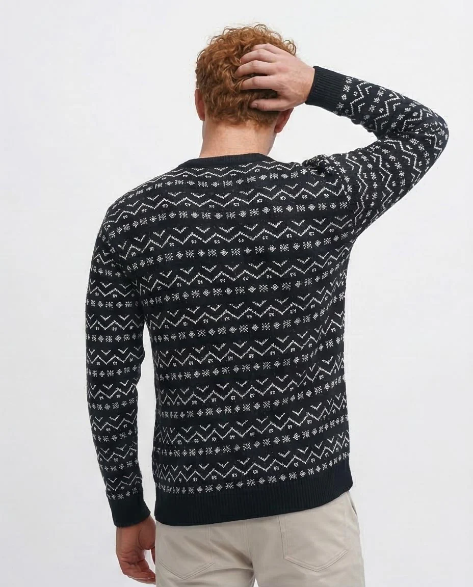 Navy Geometric Fair Isle Crew Neck Pullover - O200597 - Image 2