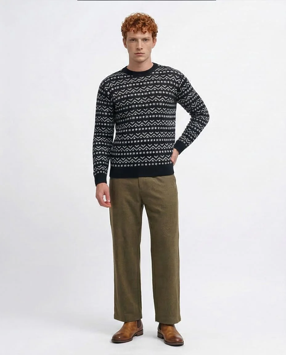 Navy Geometric Fair Isle Crew Neck Pullover - O200597 - Image 3