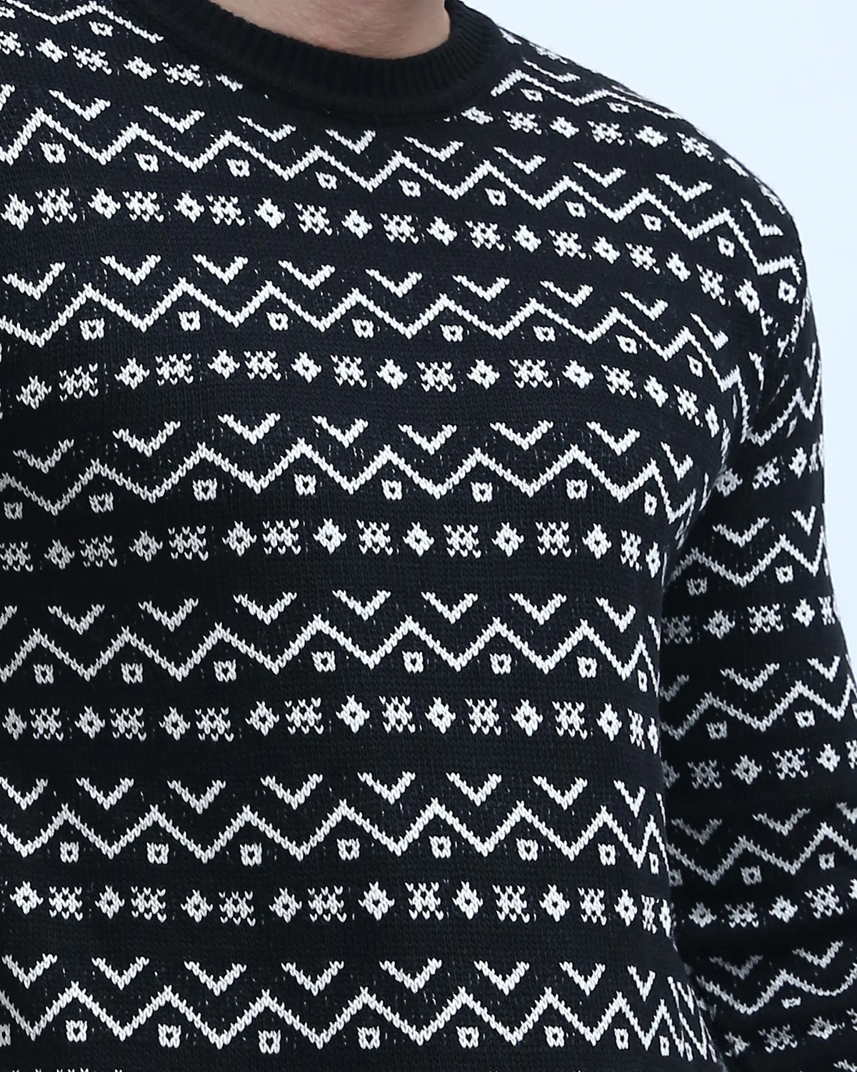Navy Geometric Fair Isle Crew Neck Pullover - O200597 - Image 4