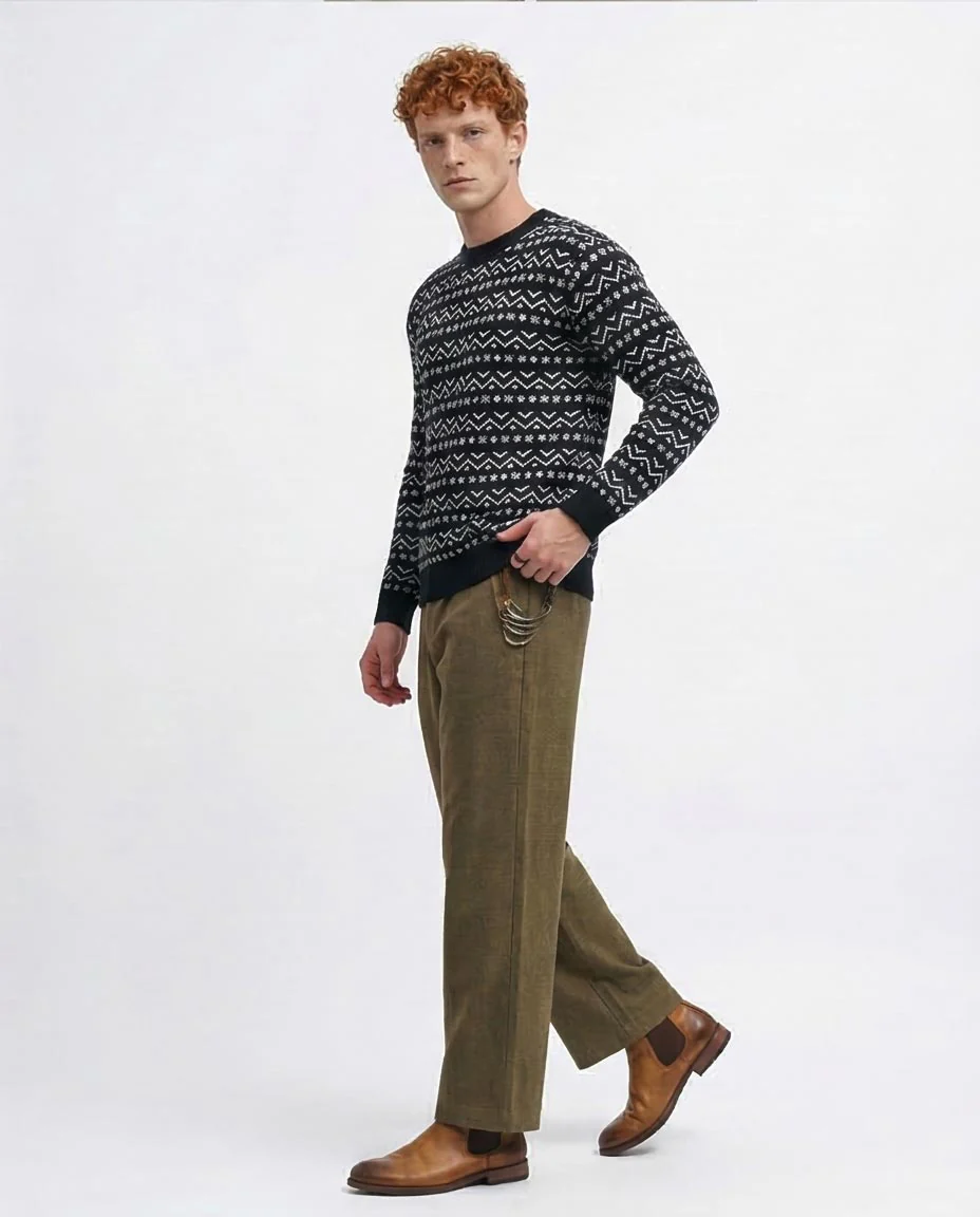 Navy Geometric Fair Isle Crew Neck Pullover - O200597 - Image 5