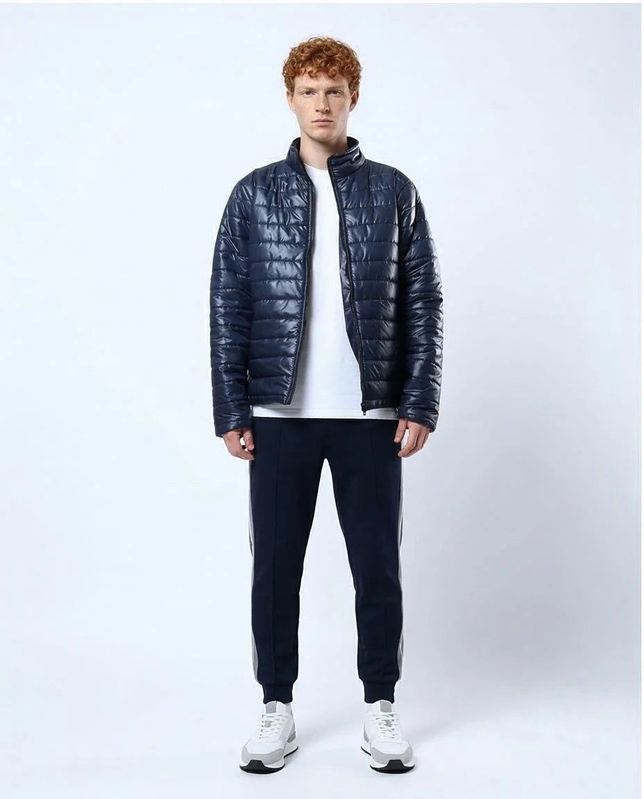 Navy Glossy Quilted Lightweight Puffer Jacket - O178467 - Image 3