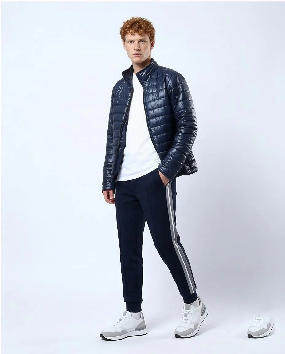 Navy Glossy Quilted Lightweight Puffer Jacket - O178467 - Image 5