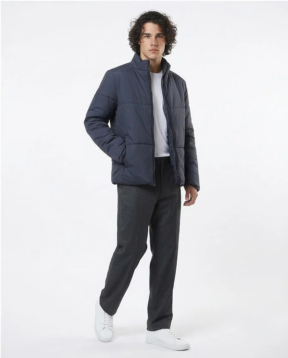Navy Horizontal Quilted Puffer Jacket - O180579 - Image 5