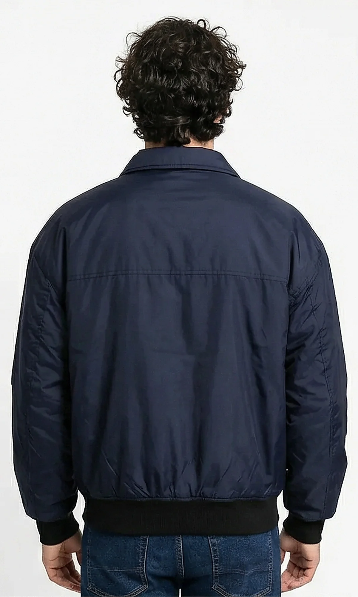 Navy Minimalist Snap-Button Bomber Jacket - Image 2