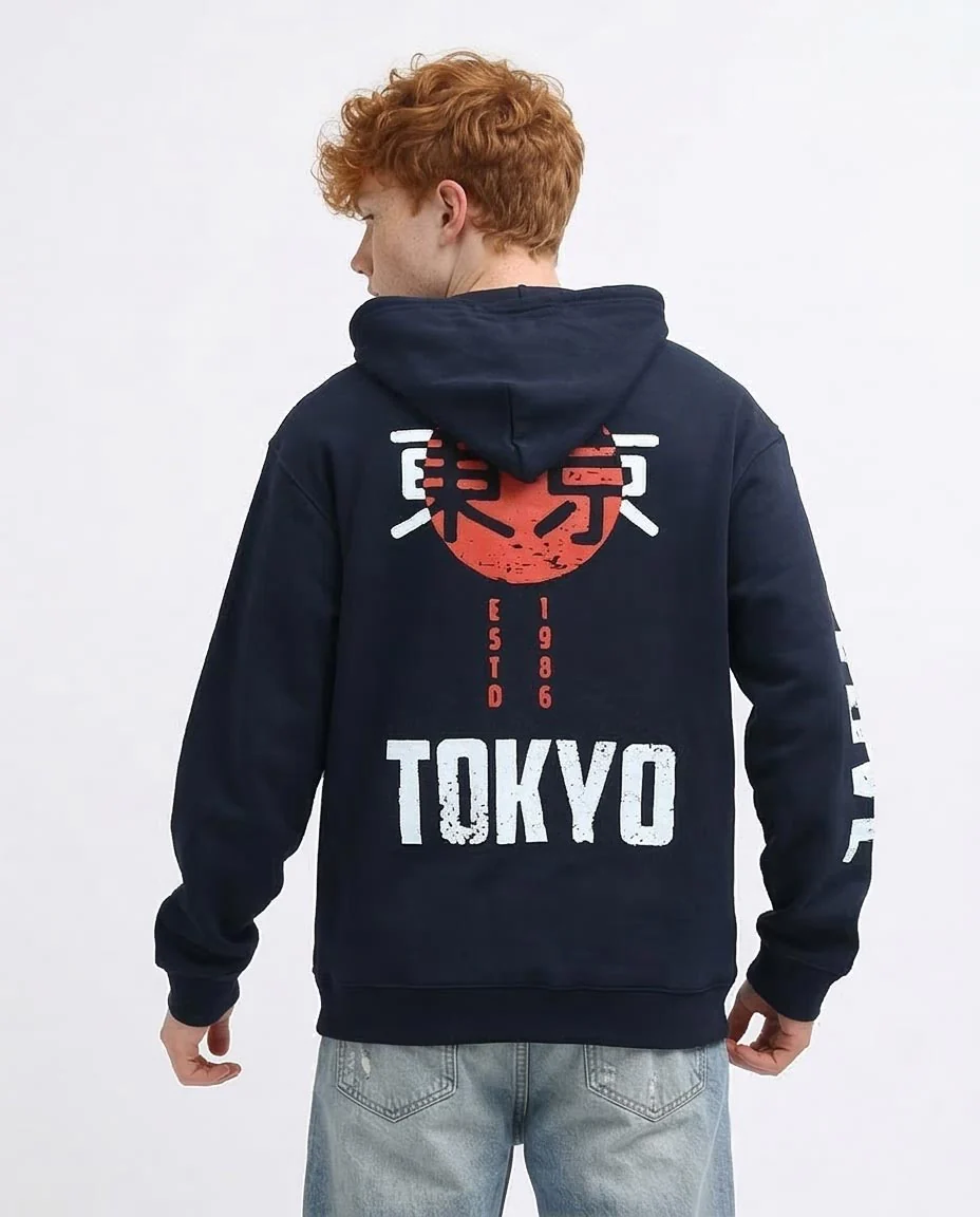 Navy Tokyo Graphic Streetwear Hoodie - 0199374 - Image 2