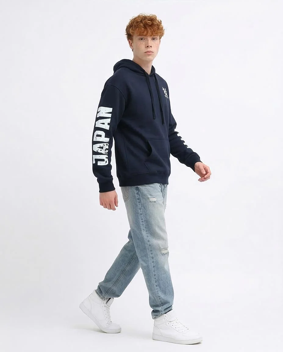Navy Tokyo Graphic Streetwear Hoodie - 0199374 - Image 3