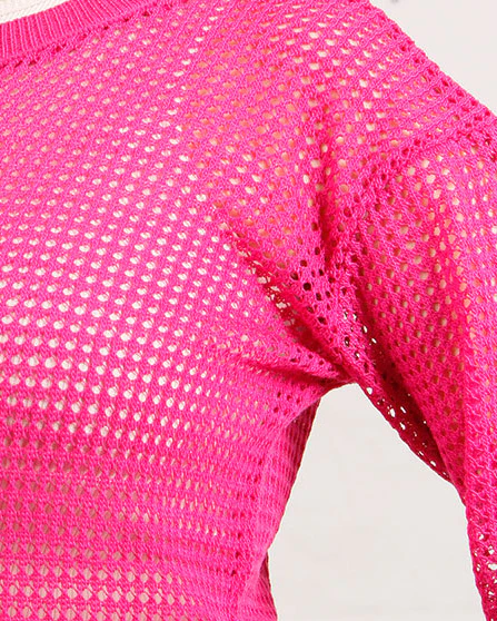 Ravin Neon Pink Open-Knit Mesh Sweater -R205968 - Image 4