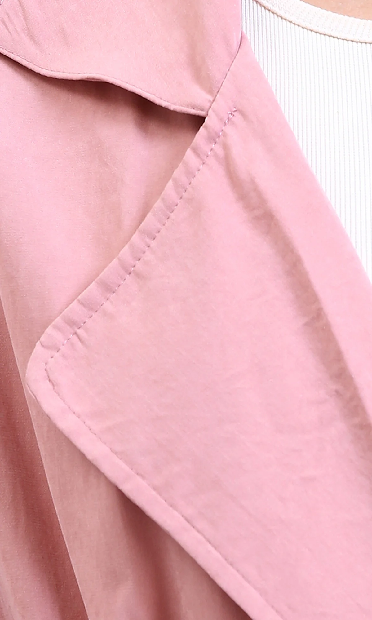 R210309 - Notched Lapel Solid Belted Jacket - Light Pink - Image 4