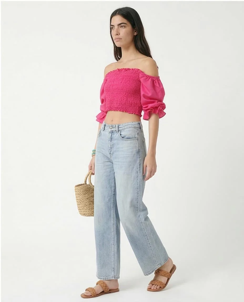 Ravin Off-The-Shoulder Smocked Crop Top - Fuchsia Pink - O168789 - Image 5