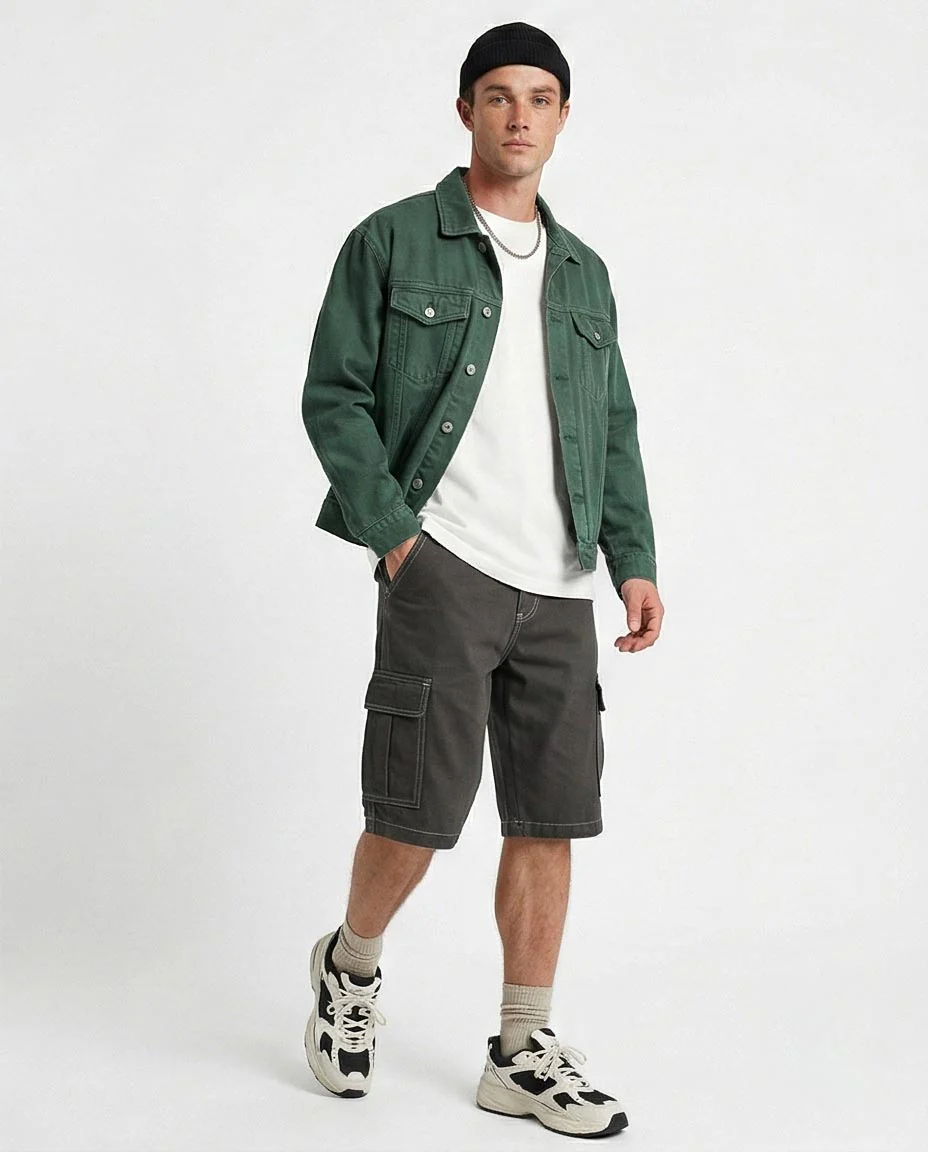 Charcoal Urban Cargo Shorts with Contrast Stitching - 0173024 - Image 3