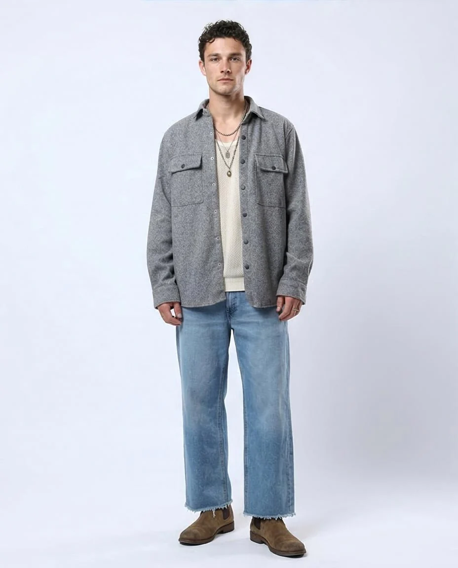 Ravin Men's Melange Textured Overshirt – Grey Salt & Pepper Shacket - O178319 - Image 3
