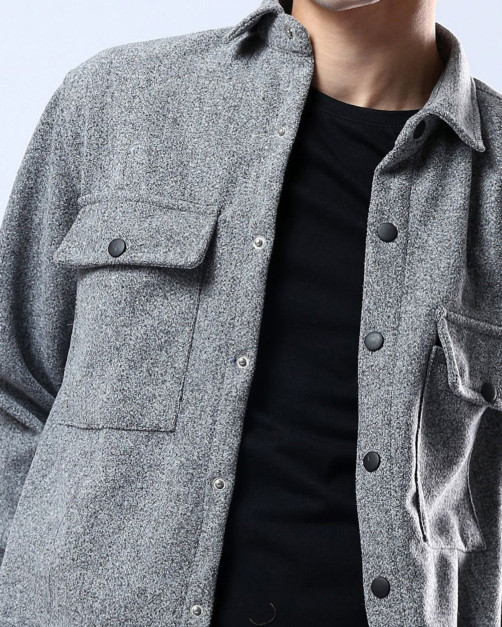 Ravin Men's Melange Textured Overshirt – Grey Salt & Pepper Shacket - O178319 - Image 4