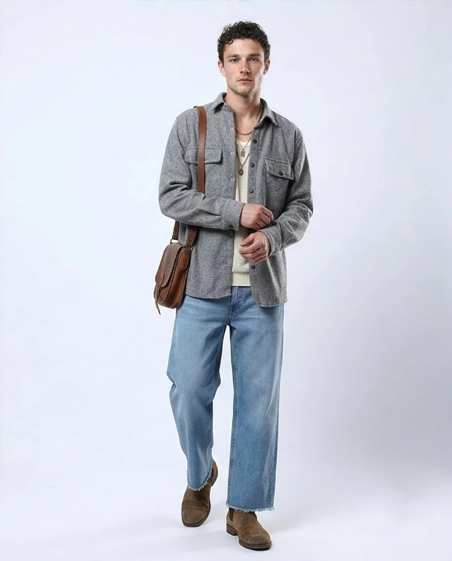 Ravin Men's Melange Textured Overshirt – Grey Salt & Pepper Shacket - O178319 - Image 5