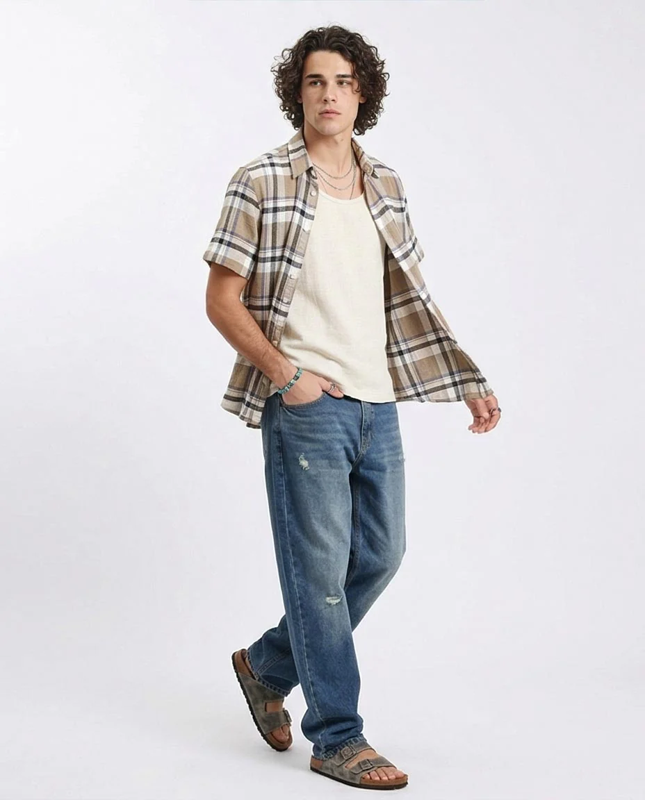 Ravin Men’s Relaxed Plaid Short-Sleeve Shirt – Sandstone & Blue Multi-Check - O179070 - Image 3