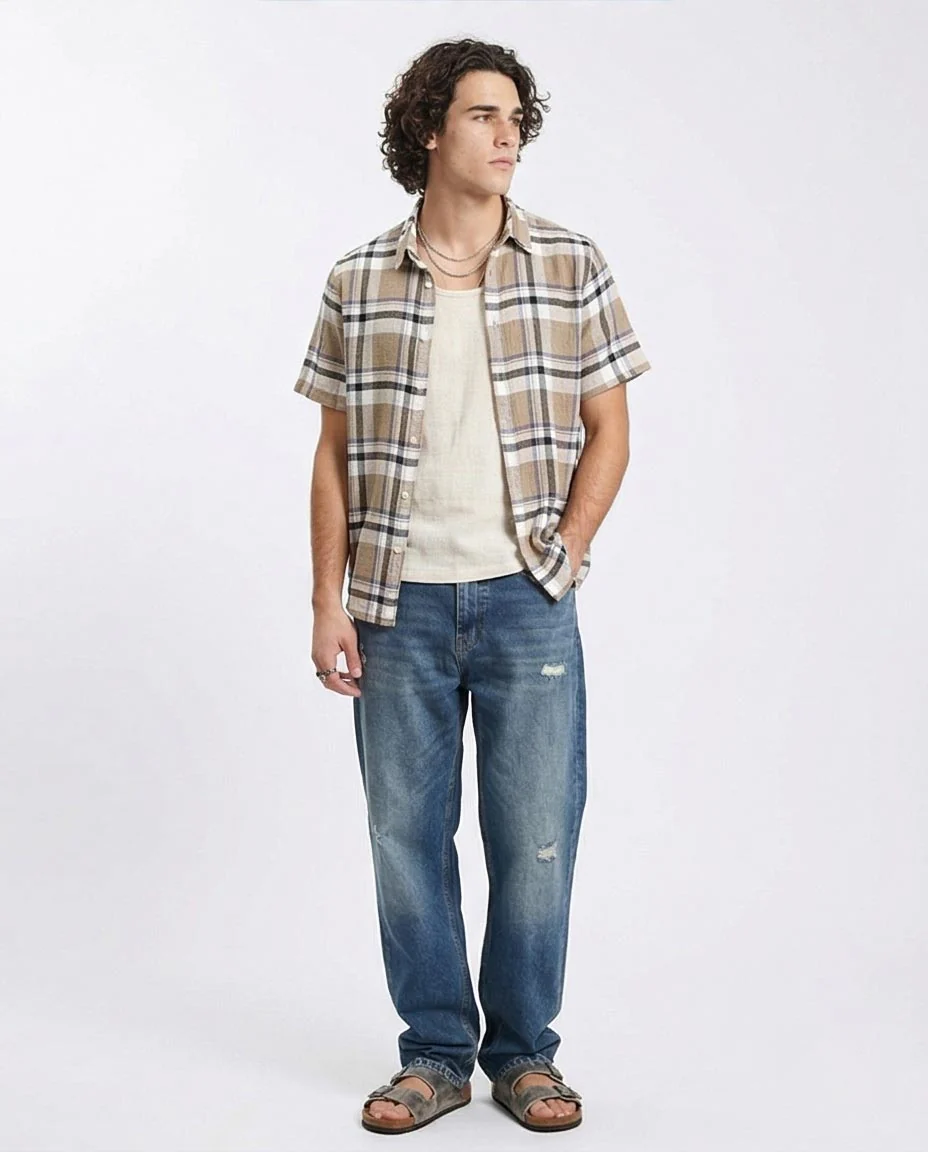 Ravin Men’s Relaxed Plaid Short-Sleeve Shirt – Sandstone & Blue Multi-Check - O179070 - Image 4