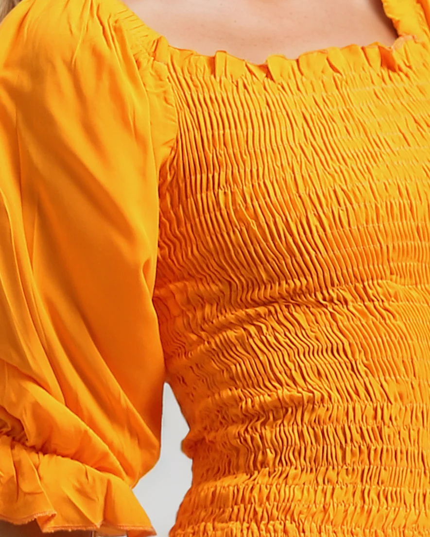 Ravin Smocked Square-Neck Blouse in Sunshine Orange - O179195 - Image 4