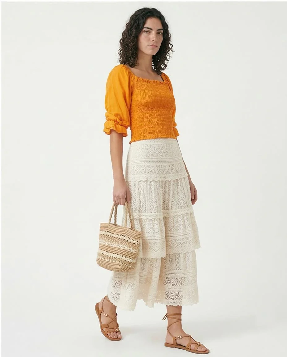 Ravin Smocked Square-Neck Blouse in Sunshine Orange - O179195 - Image 5