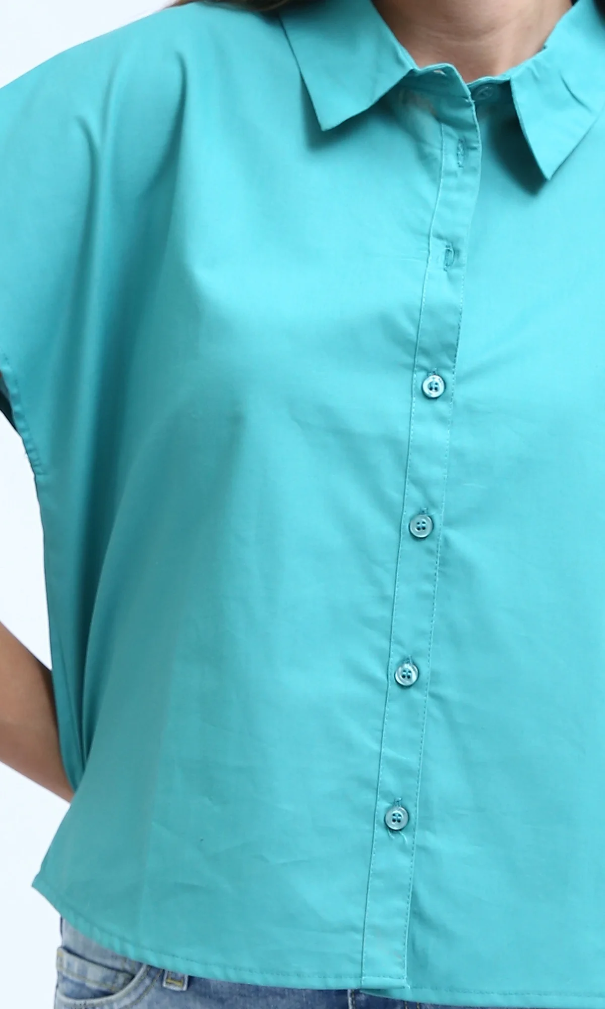 O179203  Short Sleeves Solid Shirt With Classic Collar - Terquoise - Image 4