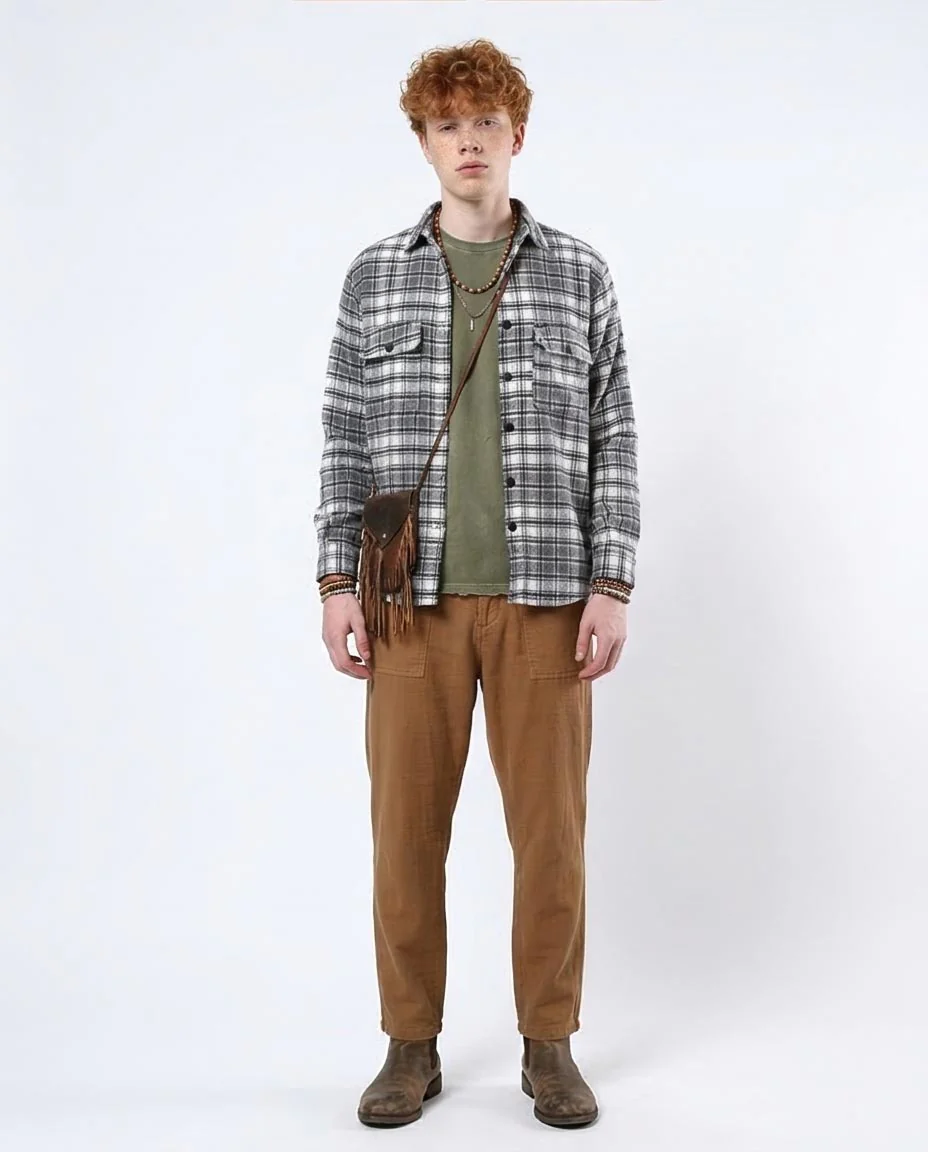 Ravin Men’s 100% Cotton Plaid Flannel Shirt – Black & White Snap-Button Overshirt - O180405 - Image 3