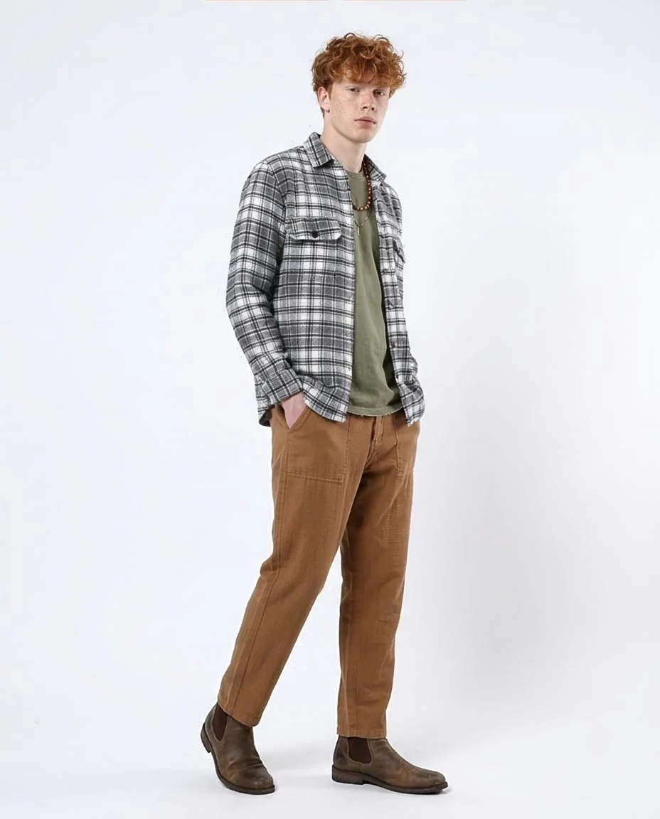 Ravin Men’s 100% Cotton Plaid Flannel Shirt – Black & White Snap-Button Overshirt - O180405 - Image 5