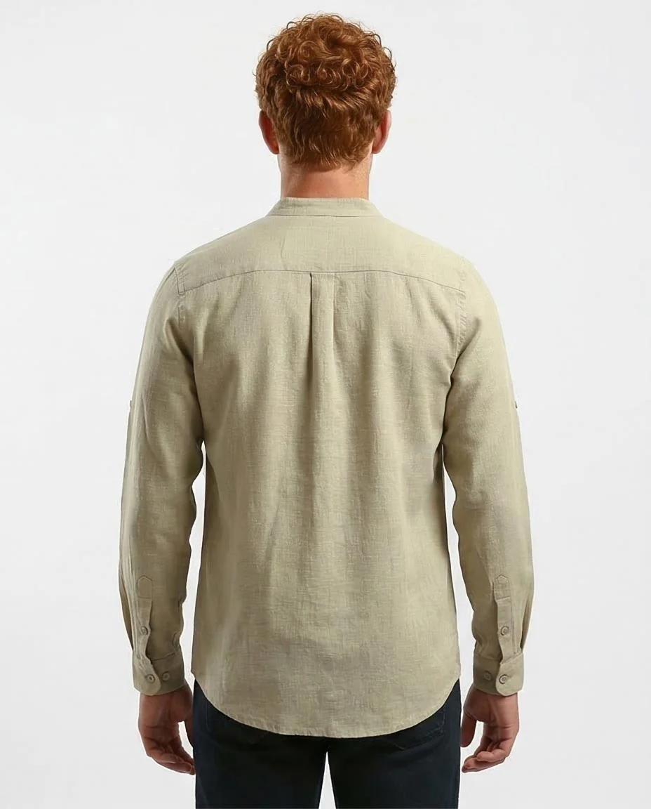 Ravin Men's Mandarin Collar Linen-Blend Shirt – Sage Oat - O181029 - Image 2